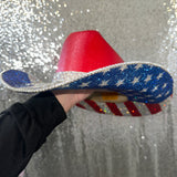 Red Straw Hat with American Flag Print & Texas Flag
