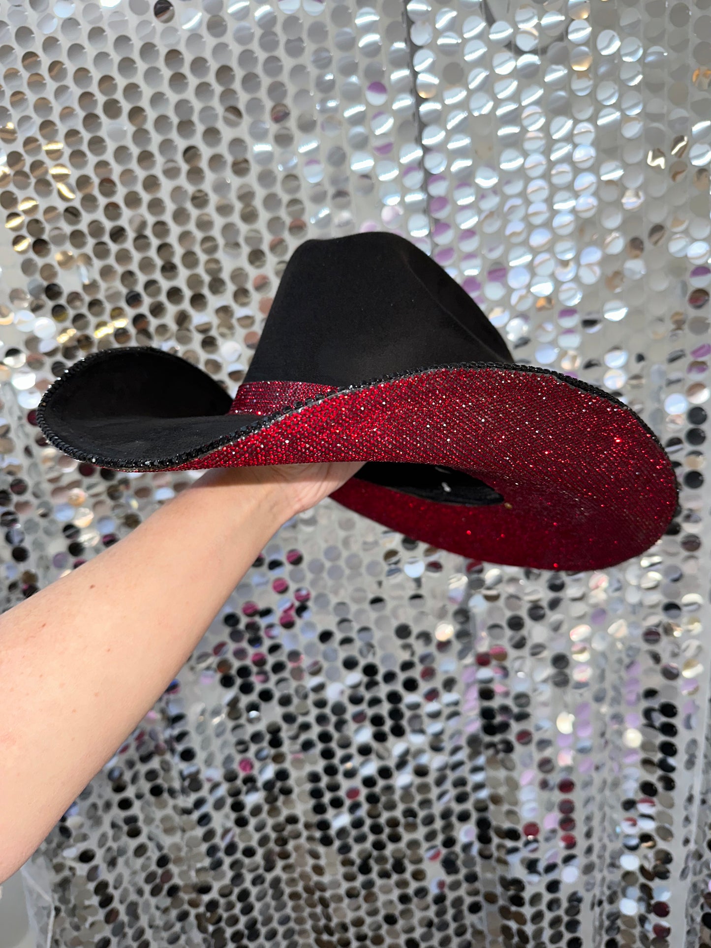 Black Suede & Maroon Rhinestones