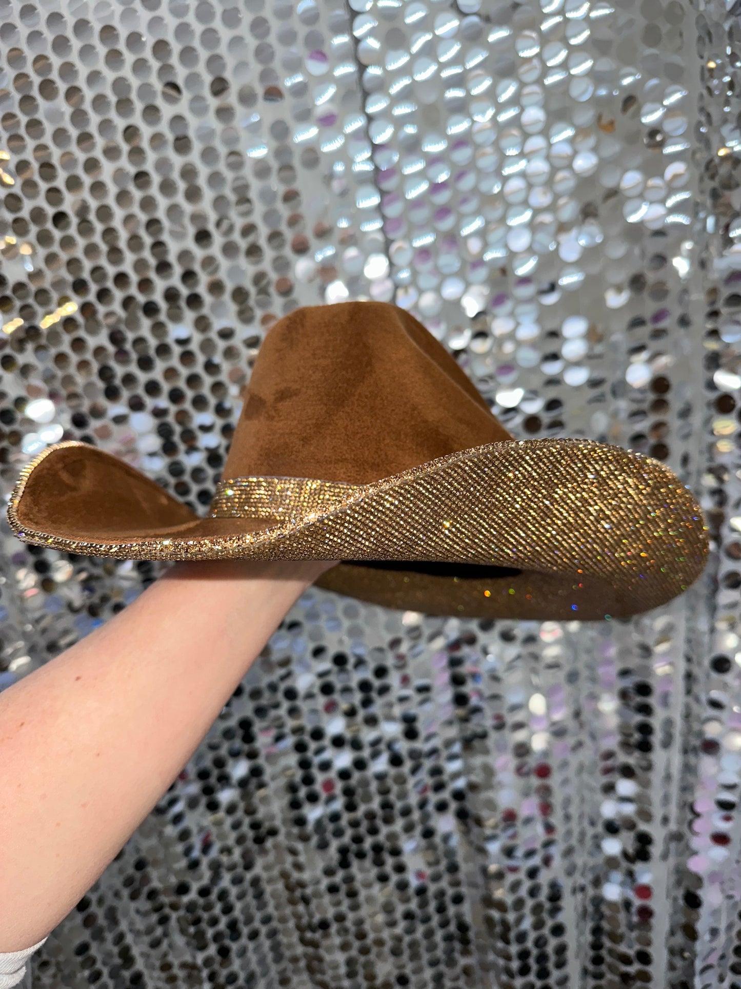 Tobacco suede Hat & Lt Topaz Rhinestones