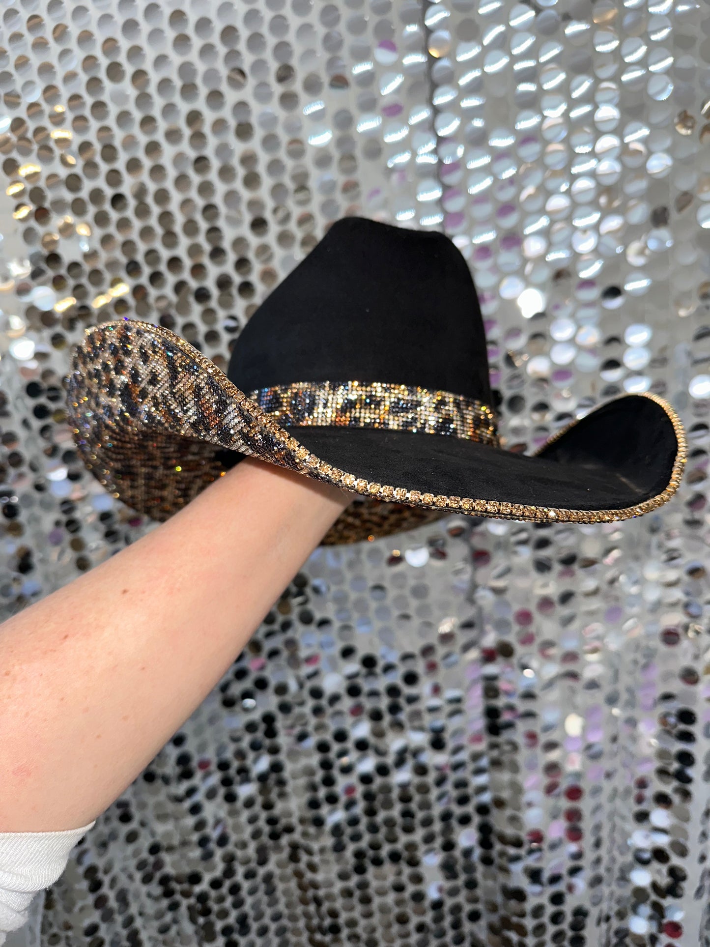 Black Suede & Brown Leopard Rhinestones