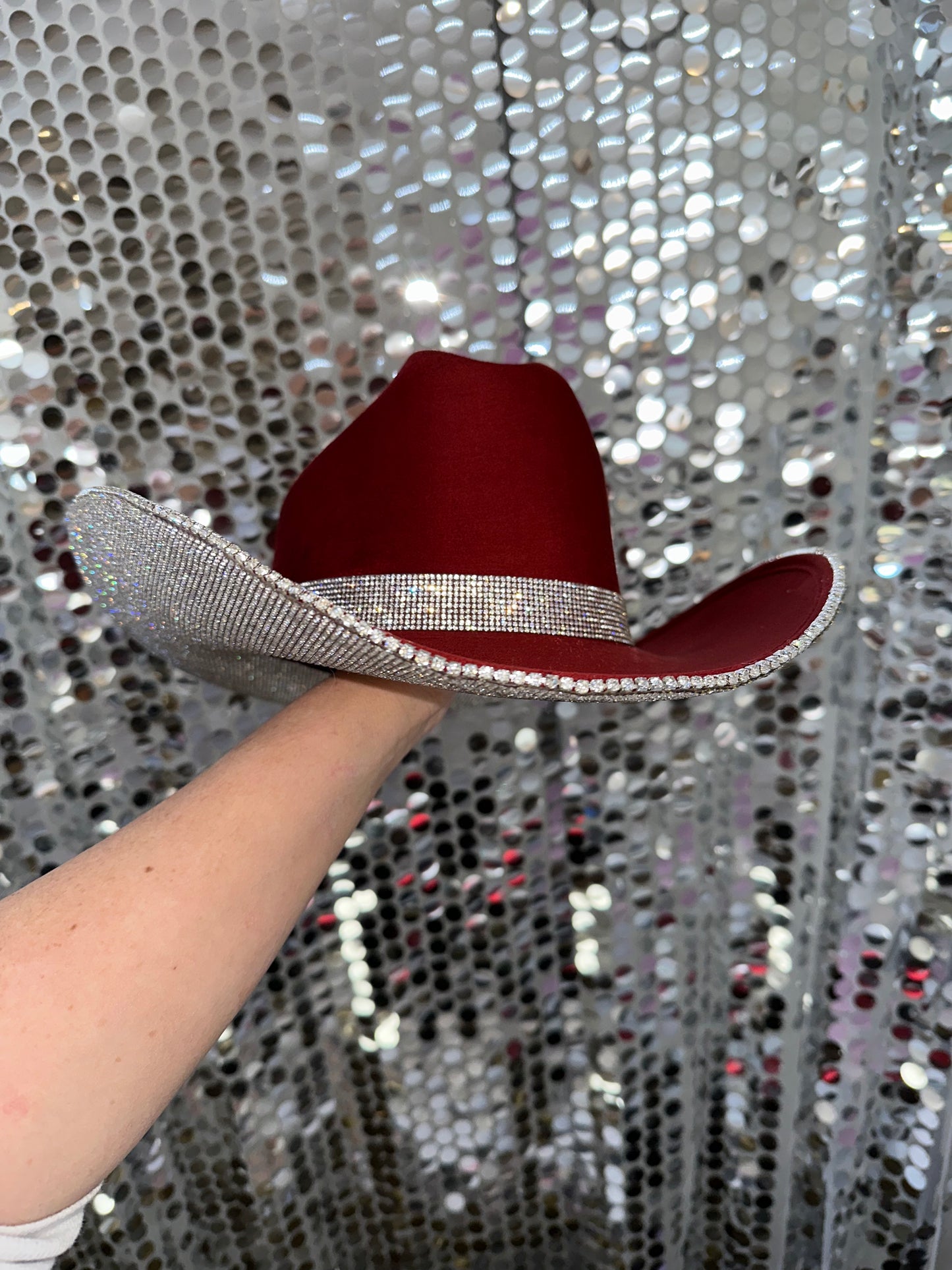 Maroon Suede Hat & Crystal Rhinestones