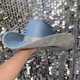 Denim Blue Suede Hat & Crystal Rhinestones