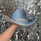 Denim Blue Suede Hat & Crystal Rhinestones