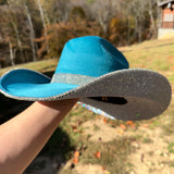 Teal Suede Hat & Crystal Rhinestones