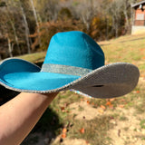 Teal Suede Hat & Crystal Rhinestones