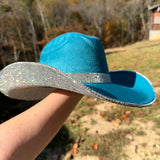 Teal Suede Hat & Crystal Rhinestones