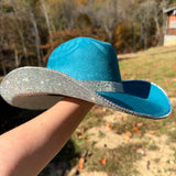 Teal Suede Hat & Crystal Rhinestones