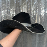 Black Suede & Black Rhinestone hat w/ Crystal Trim