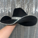 Black Suede & Black Rhinestone hat w/ Crystal Trim