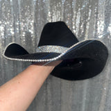 Black Suede & Black Rhinestone hat w/ Crystal Trim