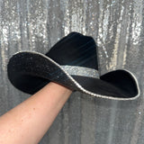 Black Suede & Black Rhinestone hat w/ Crystal Trim