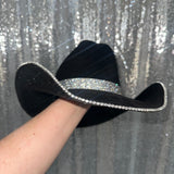Black Suede & Black Rhinestone hat w/ Crystal Trim