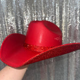 Red Straw Hat w/ Red Rhinestones