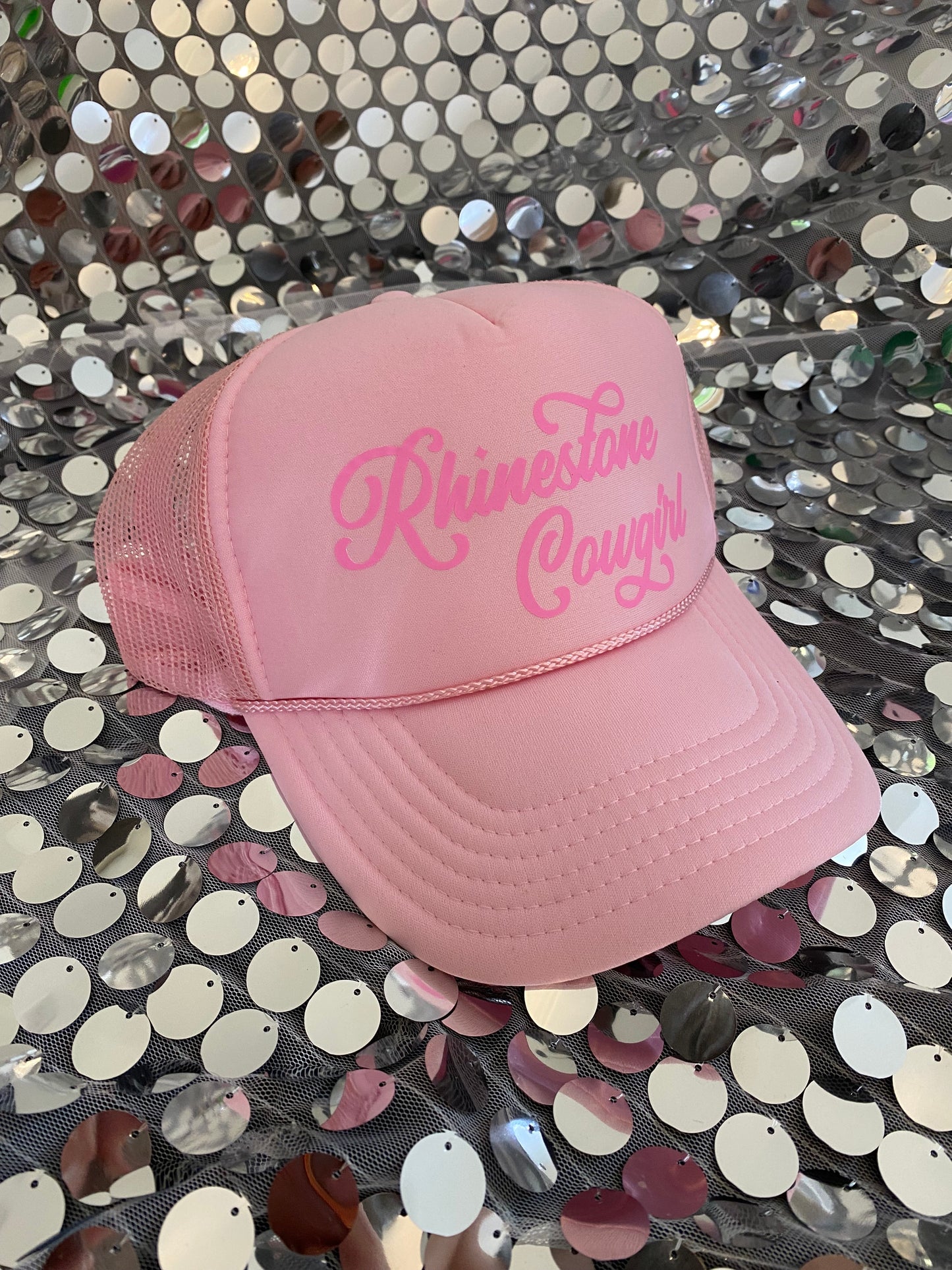 Light Pink Rhinestone Cowgirl Trucker Hat