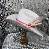 White & AB Flower and Bow Appliqué Hat