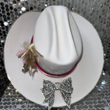 White & AB Flower and Bow Appliqué Hat