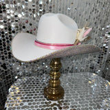 White & AB Flower and Bow Appliqué Hat