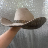 Mocha Suede Hat & Black Diamond Rhinestones