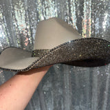 Mocha square shaped straw hat w/ black diamond rhinestones