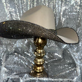 Mocha square shaped straw hat w/ black diamond rhinestones