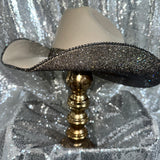Mocha square shaped straw hat w/ black diamond rhinestones