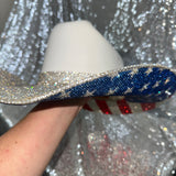 STAGECOACH SALE: White straw w/ American flag & Crystal on top