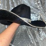 STAGECOACH SALE: Black suede w/ black rhinestones & crystal trim