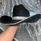 STAGECOACH SALE: Black suede w/ black rhinestones & crystal trim