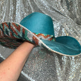 STAGECOACH SALE: Teal suede w/ aztec print