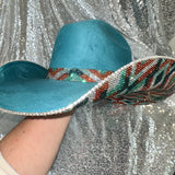 STAGECOACH SALE: Teal suede w/ aztec print