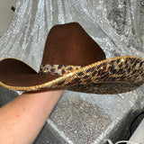 STAGECOACH SALE: Brown Felt w/ leopard print