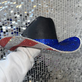 The "America" Hat in Black - Blue Rhinestones on Top
