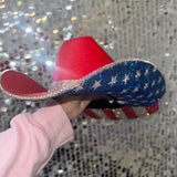 Red Straw Hat with American Flag Print
