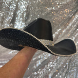 SUMMER SALE: XS BLACK STRAW W/ BLACK RHINESTONES & CRYSTAL TRIM