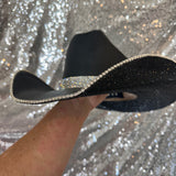 SUMMER SALE: XS BLACK STRAW W/ BLACK RHINESTONES & CRYSTAL TRIM
