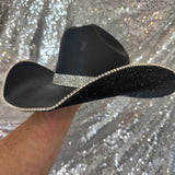 SUMMER SALE: XS BLACK STRAW W/ BLACK RHINESTONES & CRYSTAL TRIM