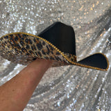 SUMMER SALE: AMERICAN HAT MAKERS BLACK STRAW W/ LEOPARD RHINESTONES