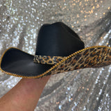 SUMMER SALE: AMERICAN HAT MAKERS BLACK STRAW W/ LEOPARD RHINESTONES