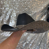 SUMMER SALE: AMERICAN HAT MAKERS BLACK STRAW W/ BLACK DIAMOND RHINESTONES
