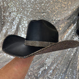 SUMMER SALE: AMERICAN HAT MAKERS BLACK STRAW W/ BLACK DIAMOND RHINESTONES