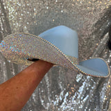 SUMMER SALE: AMERICAN HAT MAKERS LIGHT BLUE STRAW HAT W/ AB RHINESTONES