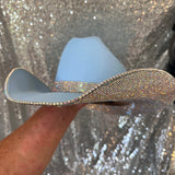 SUMMER SALE: AMERICAN HAT MAKERS LIGHT BLUE STRAW HAT W/ AB RHINESTONES
