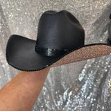 SUMMER SALE: BLACK STRAW HAT W/ CHAMPAGNE RHINESTONES