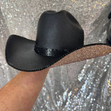 SUMMER SALE: BLACK STRAW HAT W/ CHAMPAGNE RHINESTONES