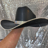 SUMMER SALE: BLACK STRAW W/ BLACK RHINESTONES & AB TRIM