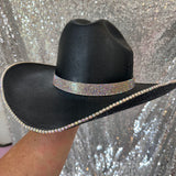SUMMER SALE: BLACK STRAW W/ BLACK RHINESTONES & AB TRIM