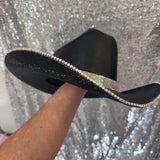 SUMMER SALE: BLACK STRAW W/ BLACK RHINESTONES & AB TRIM