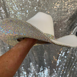 SUMMER SALE: AMERICAN HAT MAKERS WHITE STRAW W/ AB RHINESTONES