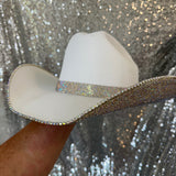 SUMMER SALE: AMERICAN HAT MAKERS WHITE STRAW W/ AB RHINESTONES