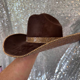 SUMMER SALE: BROWN SUEDE W/ LT TOPAZ RHINESTONES